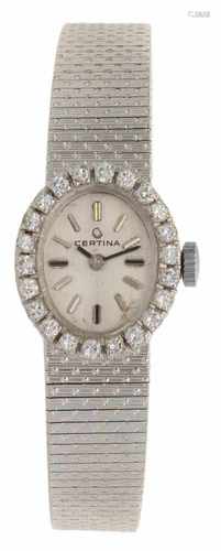 Certina vintage witgoud diamant - Dameshorloge - Handopwindbaar - Ca. 1960.