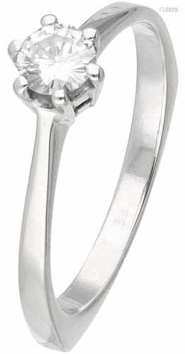 Witgouden solitair ring, met ca. 0.40 ct. diamant - 14 kt.