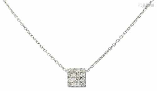 Witgouden collier, met ca. 0.16 ct. diamant - 18 kt.