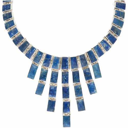 Zilveren collier, met lapis lazuli - 925/1000.