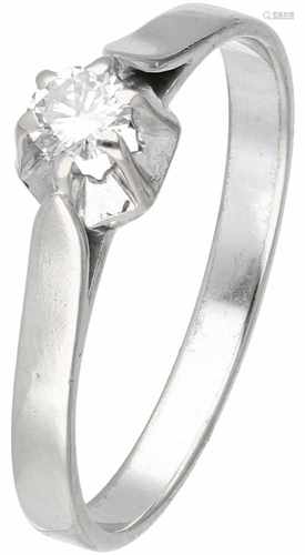 Witgouden solitair ring, met ca. 0.18 ct. diamant - 14 kt.