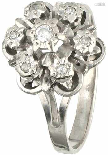 Witgouden rozetring, met ca. 0.05 ct. diamant - 18 kt.