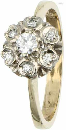 Geelgouden rozetring, met ca. 0.26 ct. diamant - 14 kt.