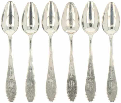 (6) Delig set koffielepels zilver.