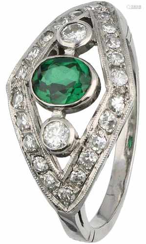 Palladium ring, met ca. 0.30 ct. diamant en synthetische groene spinel - Pd BWG 80,4%.