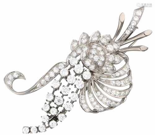 Witgouden broche, met ca. 2.86 ct. diamant - 14 kt.