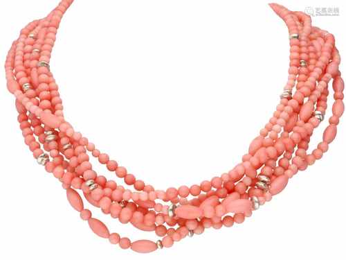 Peau d'ange collier met een zilveren sluiting en tussenstukken - 925/1000.