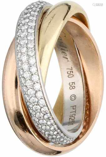 Tricolor gouden Cartier Trinity ring, met ca. 1.56 ct. diamant - 18 kt.