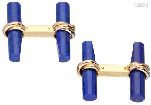 Tricolor gouden Cartier Trinity manchetknopen, met lapis lazuli - 18 kt.