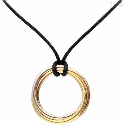 Cartier Trinity collier van zwart zijden koord met een tricolor gouden hanger - 18 kt.