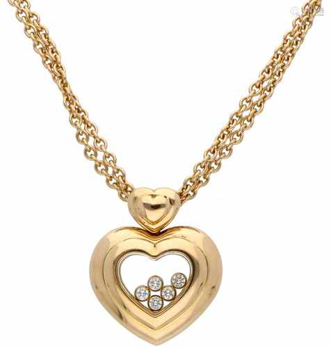 Geelgouden Chopard collier met Happy Diamonds hanger, met ca. 0.15 ct. diamant - 18 kt.