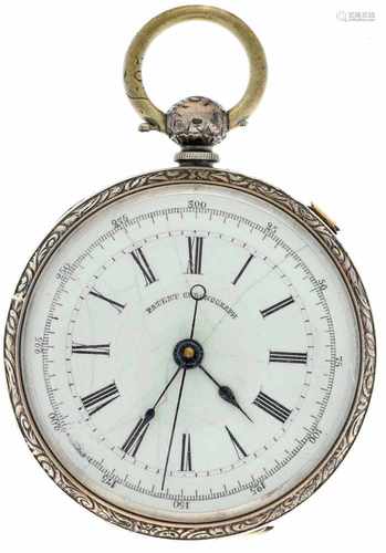 Zakhorloge, zilver, cilingergang, Chronograph - Herenzakhorloge - Handopwindbaar - Ca. 1860.