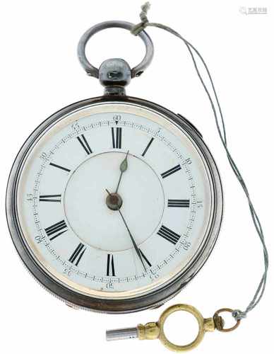 Zakhorloge zilver, ankergang - Herenzakhorloge - Handopwindbaar - Ca. 1900.