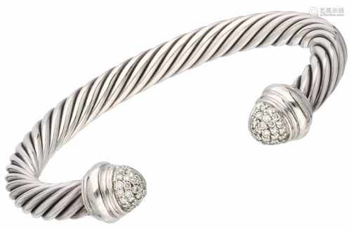 David Yurman Cable Classic Collection zilveren bangle armband, met ca. 0.22 ct. diamant - 18 kt.