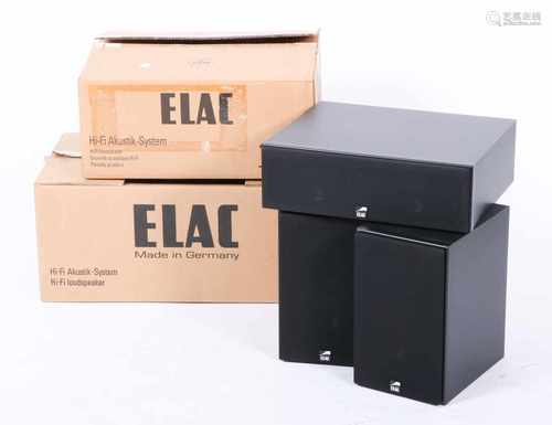 Een Elac Hi-Fi Akustik System subwoofer en daarbij twee Elac luidsprekers, Duitsland, 2e helft 20e