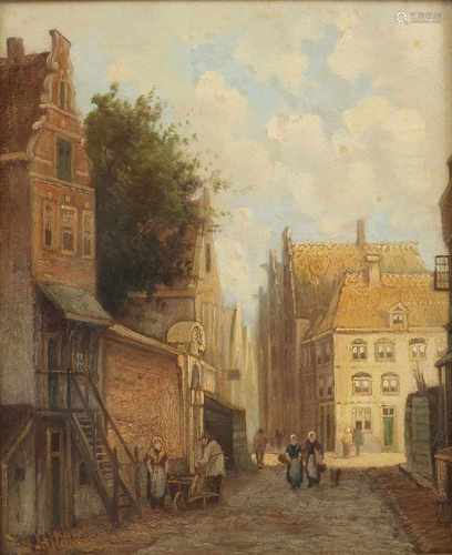 P.G. Vertin (Den Haag 1819 - 1893), Een zonovergoten Hollands straatje.