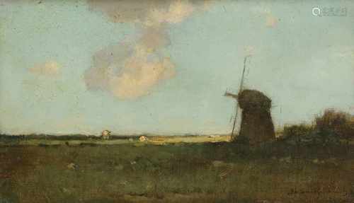 J.H. (Jan) Weissenbruch (Den Haag 1824 - 1903), Molen in een landschap.