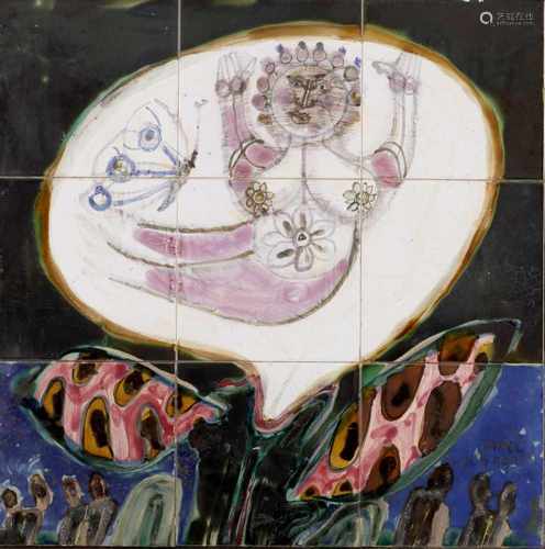 Marc Chagall (Vitebsk 1887 – 1985 Saint-Paul-de-Vence), Een tegeltableau bestaande uit negen tegels,