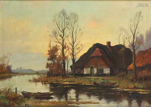 Hollandse School, ca. 1930, Boerderij aan het water.