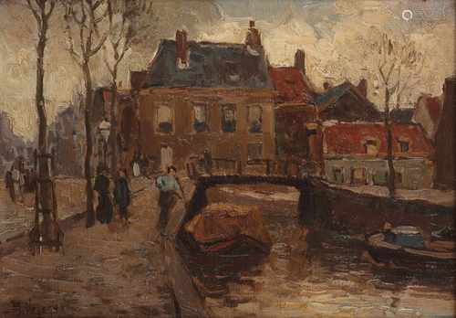 Ben Viegers (Den Haag 1886 - 1947 Nunspeet), Gezicht op een stadsgrachtje, gesigneerd linksonder,