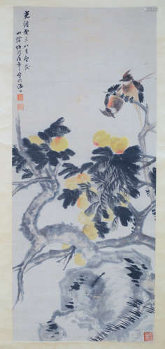 Chinese scroll painting of flowers and birds, by Ren Bonian