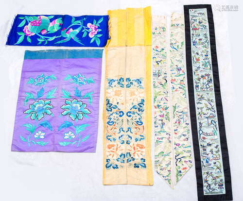 Qing Dynasty, 6 pieces Chinese ancient silk embroidery