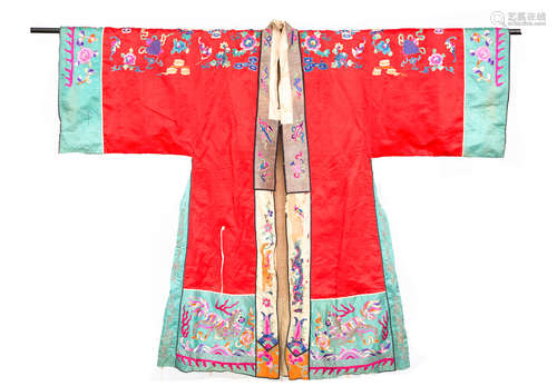 Qing Dynasty, Large red Chinese ancient silk dragon embroidery woman dress robe