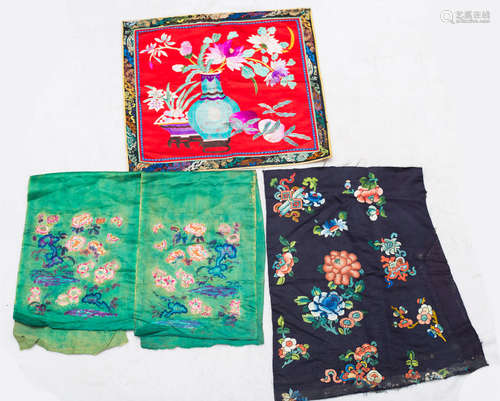 Qing Dynasty, 4 pieces Chinese ancient silk embroidery