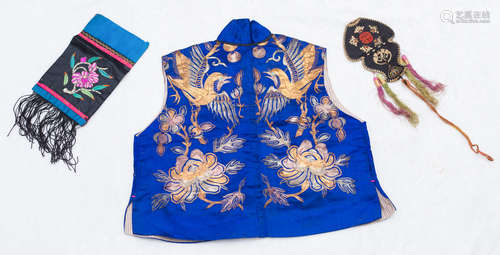 Qing Dynasty, two Chinese ancient silk embroidery accessories and a childen coat