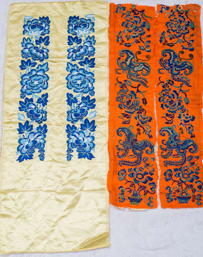 Qing Dynasty, 3 pieces Chinese ancient silk embroidery