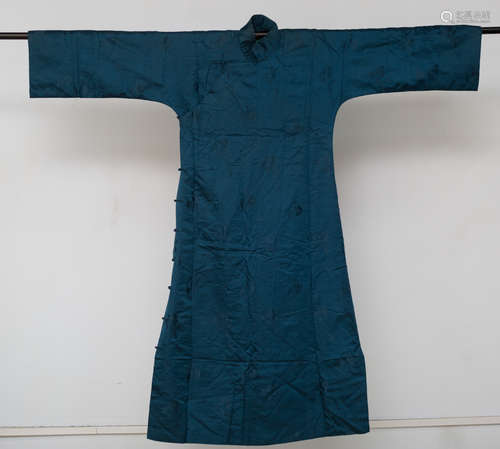 Qing Dynasty, blue Chinese ancient silk embroidery woman dress robe