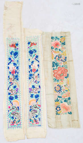 Qing Dynasty, 3 pieces Chinese ancient silk embroidery