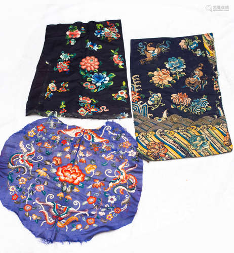 Qing Dynasty, 3 pieces Chinese ancient silk embroidery