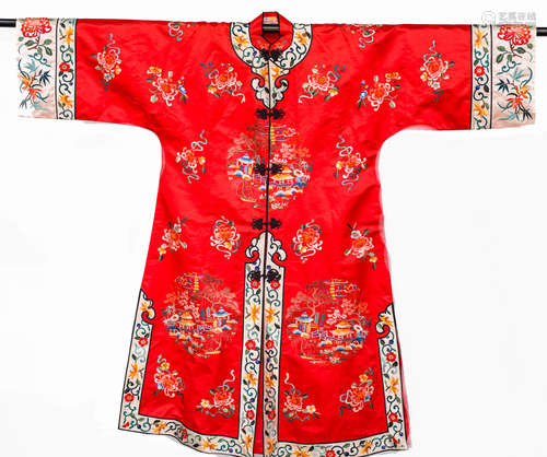 Qing Dynasty, Chinese ancient silk embroidery woman dress robe