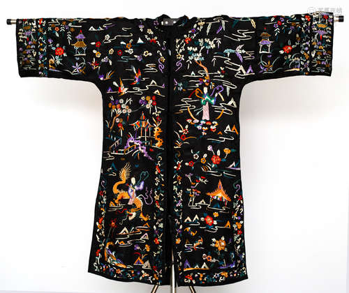 Qing Dynasty, black Chinese ancient silk embroidery coat robe