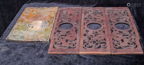 Qing Dynasty, 4 pieces wood carvings