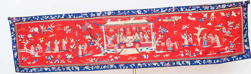 Qing Dynasty, red Chinese ancient silk embroidery of figures