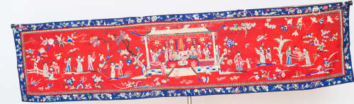 Qing Dynasty, red Chinese ancient silk embroidery of figures