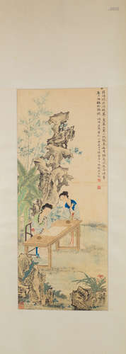 Chinese scroll painting of figures, by Feng Chaoran, Shen De Ju Shi