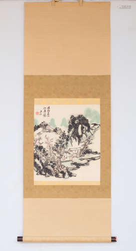Chinese scroll painting of figure and landscape