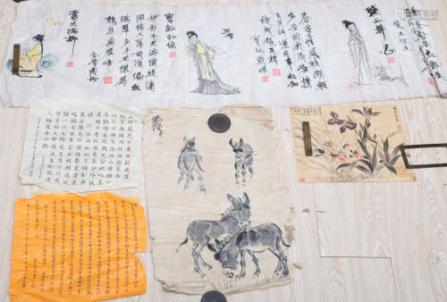 A set of Chinese paintings, one piece marked Huang Zhou