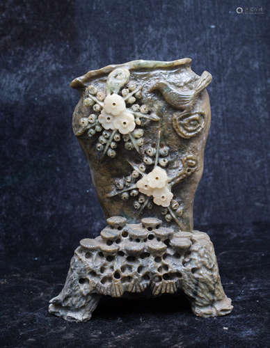 Chinese stone carving birds and flowers