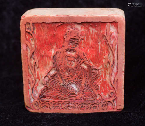 Two pieces of Shoushan stone carving square seals, one piece by HONG YI