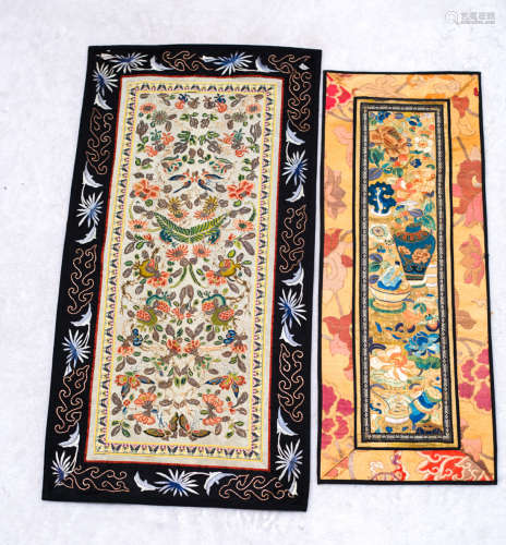 Qing Dynasty, 2 pieces Chinese ancient silk embroidery