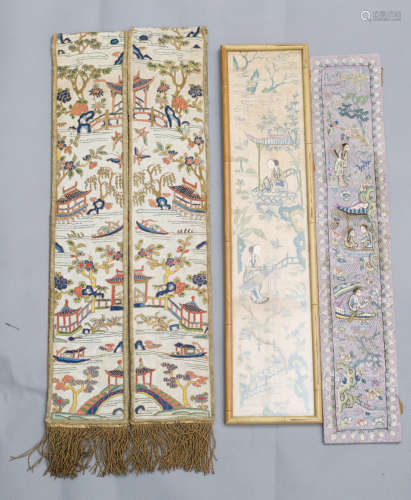 Qing Dynasty, 4 pieces Chinese ancient silk embroidery of figures and flowers