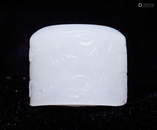 White jade unicorn carving ring