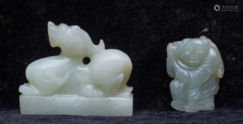 QING Dynasty, two pieces of jade carving ornaments