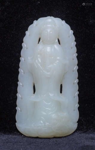 White jade carved guan yin buddha