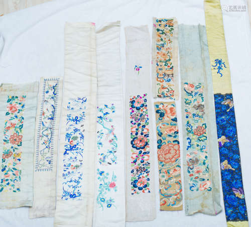Qing Dynasty, 9 pieces Chinese ancient silk embroidery