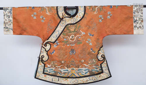 Qing Dynasty, Chinese ancient silk dragon embroidery coat robe